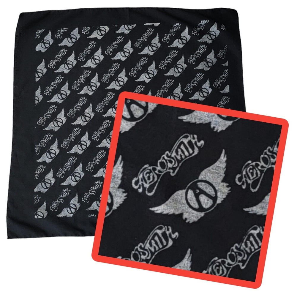 Vintage Aerosmith Tour Bandana Scarf 80s Black White Steven Tyler‎ Wings READ